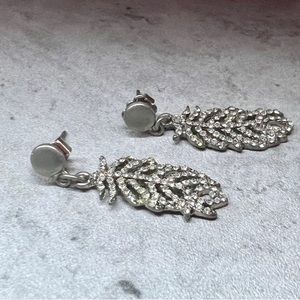 COPY - Clear Rhinestone & Silver Feather Pierced Earrings